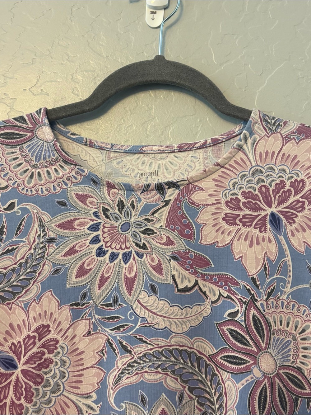Pure jill long sleeve shirttail tee pima cotton blue pink paisley medium - Picture 3 of 16
